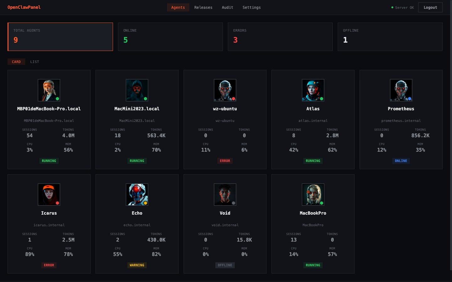 OpenClawPanel product dashboard